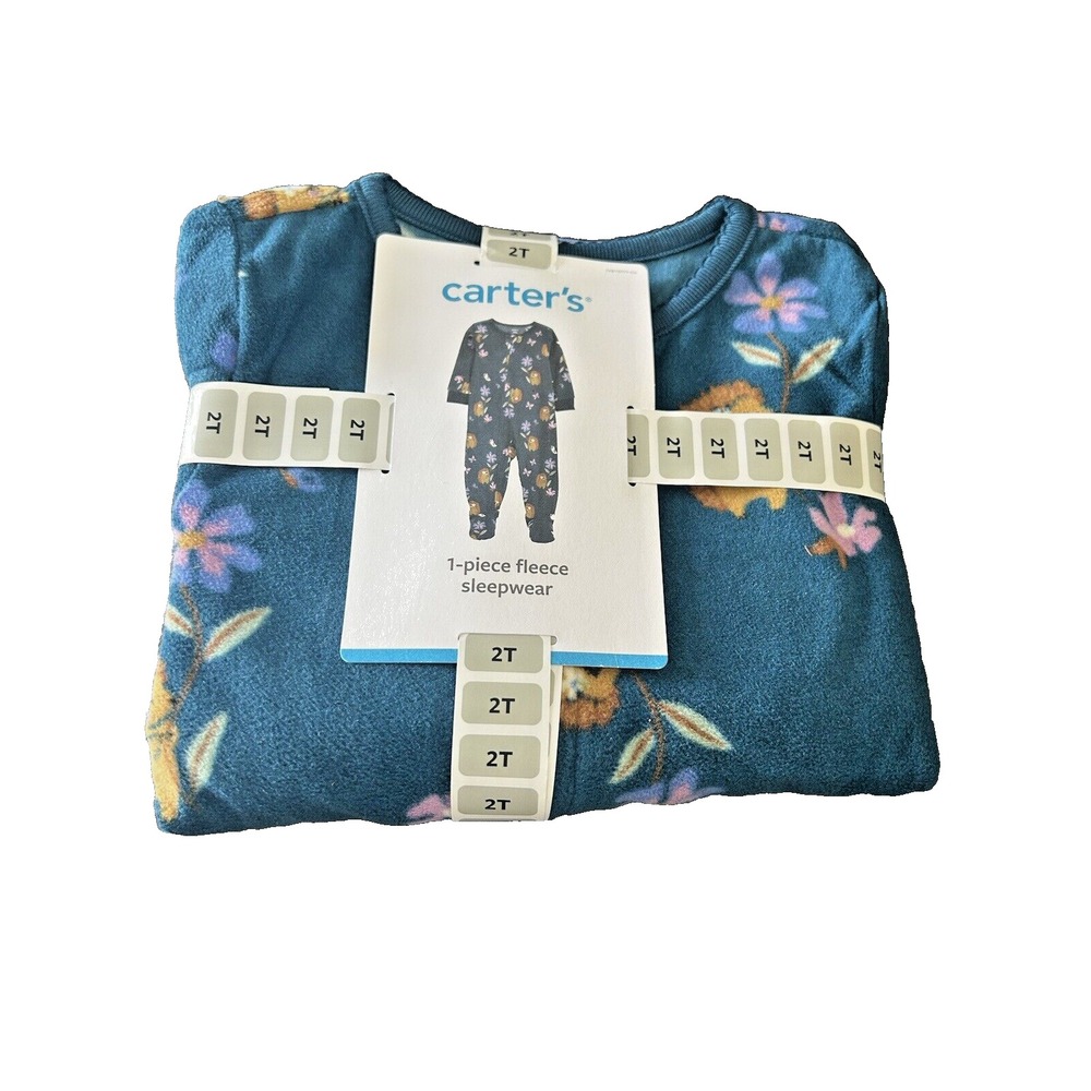 Carters Toddler Girls Long Sleeve Fleece Zip Footie Sleepwear 2T Teal Floral BxB